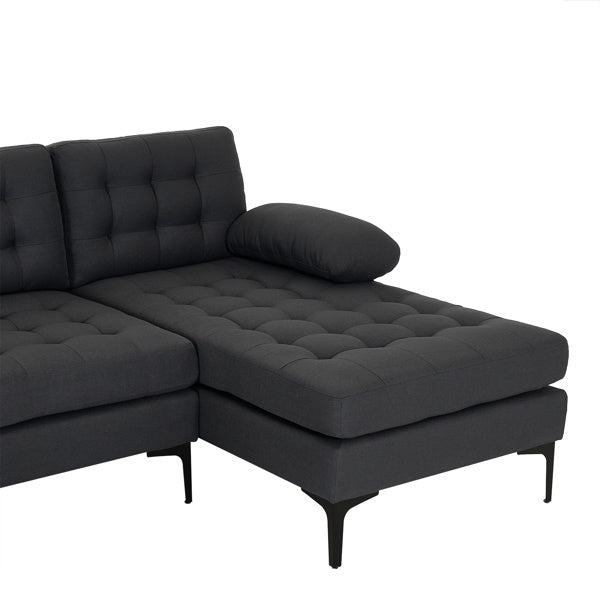 U-shaped Soft-Covered Armrest Backrest Seat Pull Point Wooden Frame Iron Frame Black Feet Indoor Sectional Sofa Dark Gray