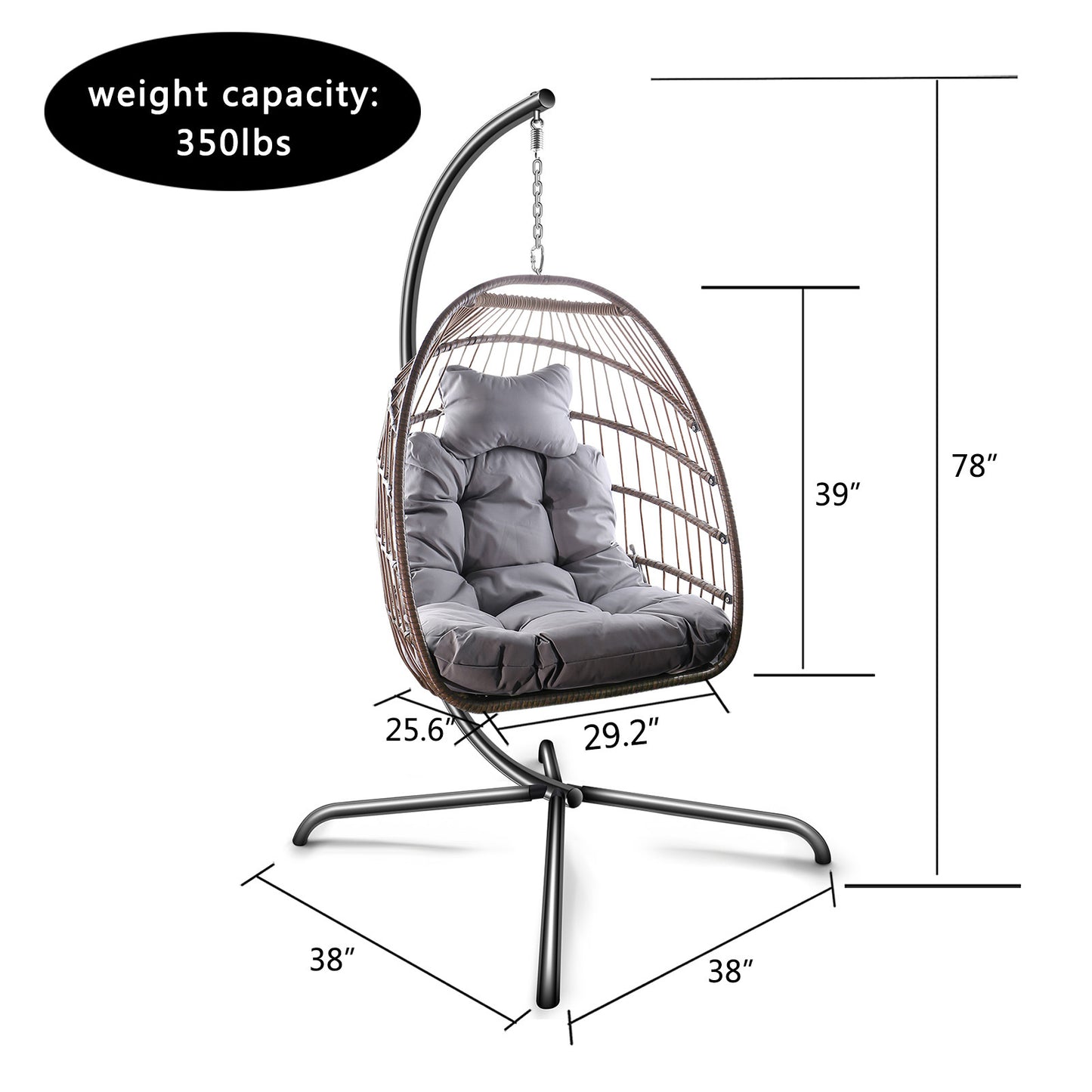Swing Egg Chair with Stand Indoor Outdoor Wicker Rattan Patio Basket Hanging Chair with C Type bracket , with cushion and pillow Banned from selling on Amazon.(Black New arrivals within 10 days)
