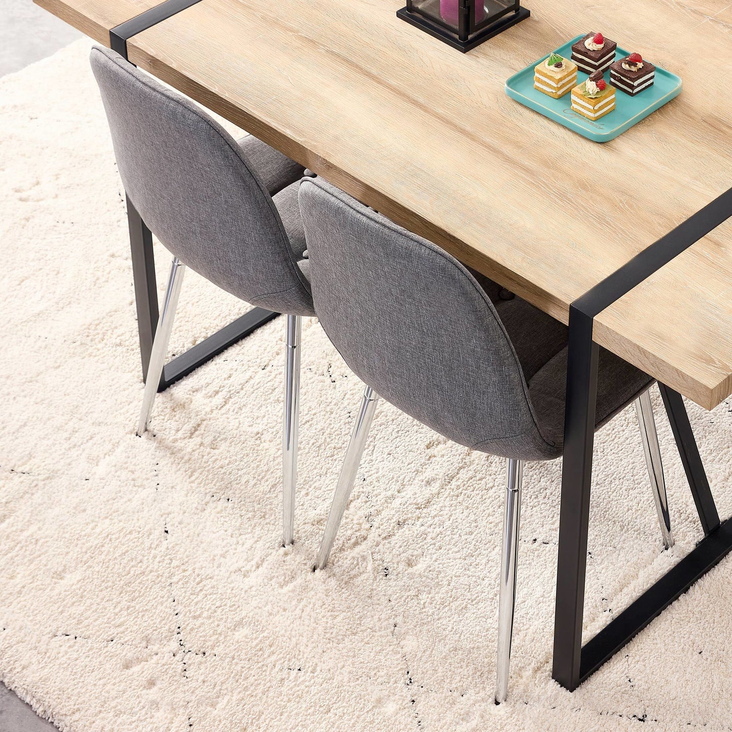 Dining Chairs Set of 4; Modern Mid-Century Style Dining Kitchen Room Upholstered Side Chairs; Soft Tufted Linen Fabric with Inset Buttons; Chrome Metal Legs; for Kitchen Lounge Farmhouse; Light Gray