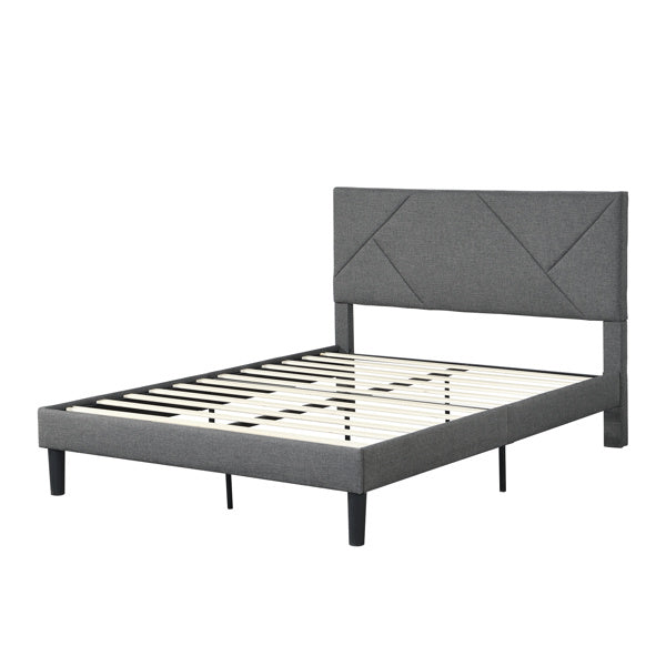 Full Size Upholstered Platform Bed Frame with Headboard; Strong Wood Slat Support; Mattress Foundation; No Box Spring Needed; Easy Assembly; Gray