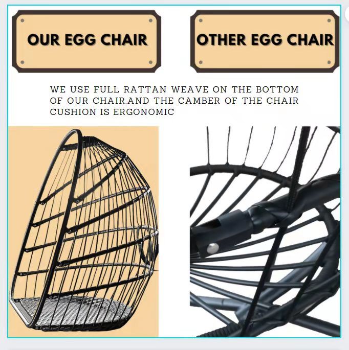 Swing Egg Chair with Stand Indoor Outdoor Wicker Rattan Patio Basket Hanging Chair with C Type bracket , with cushion and pillow Banned from selling on Amazon.(Black New arrivals within 10 days)