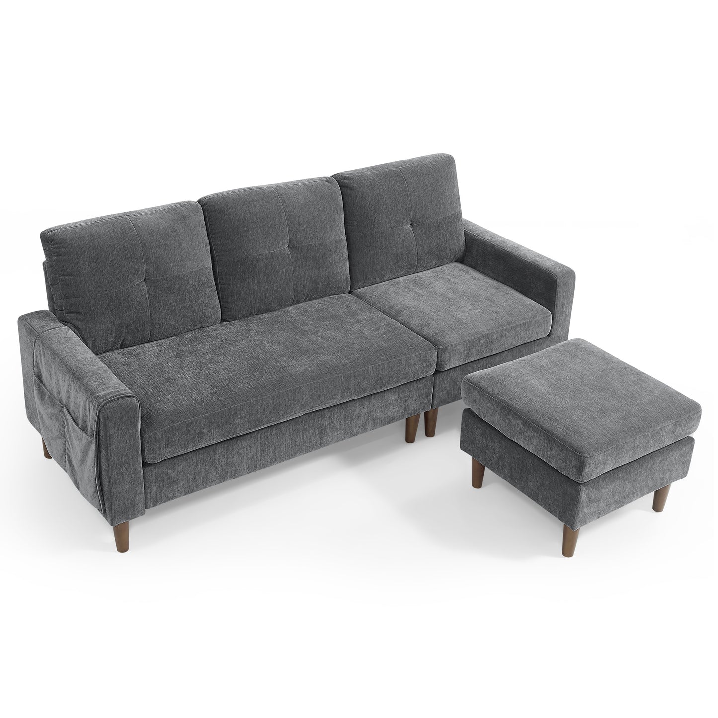 80' Convertible Sectional Sofa Couch; 3 Seats L-shape Sofa with Removable Cushions and Pocket; Rubber Wood Legs