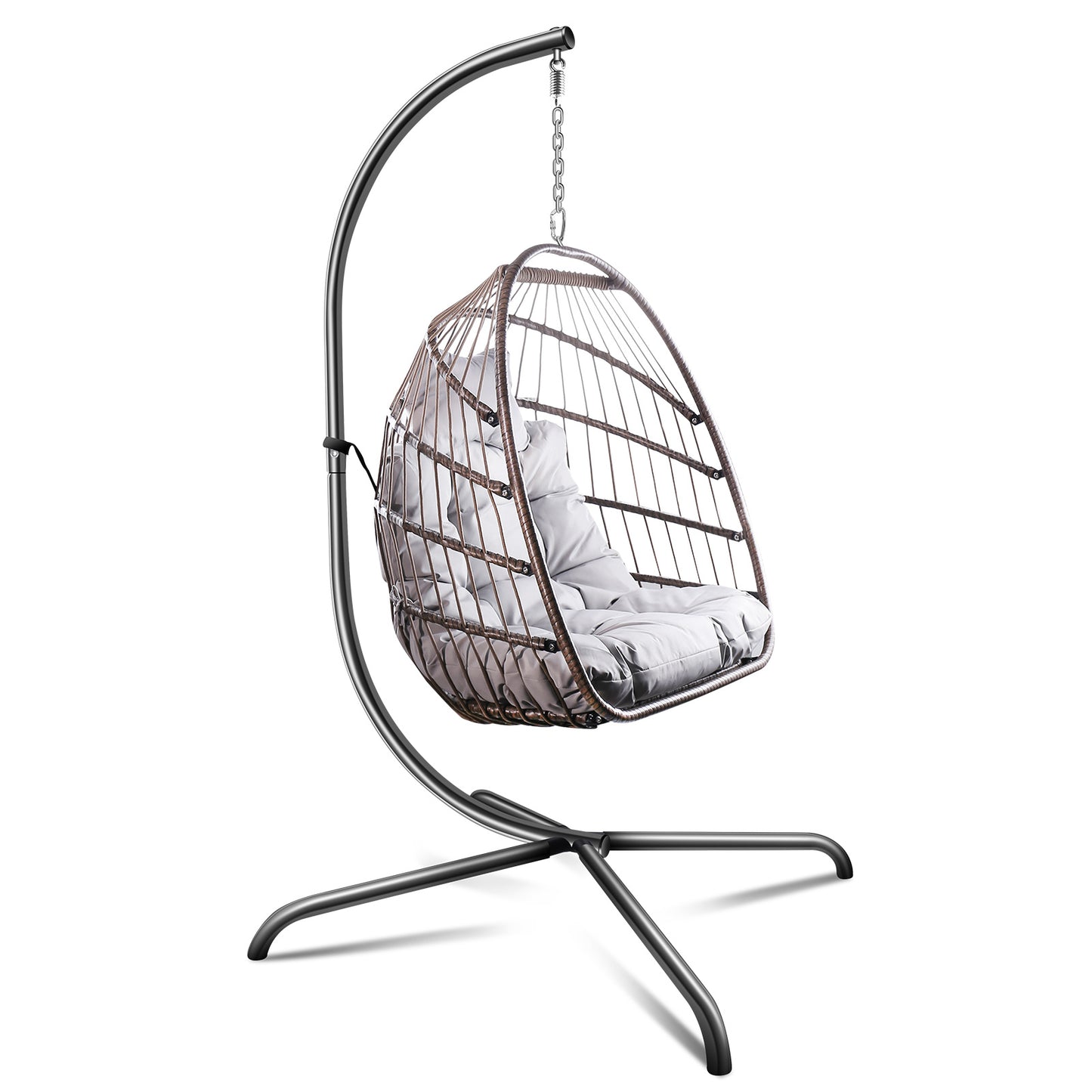 Swing Egg Chair with Stand Indoor Outdoor Wicker Rattan Patio Basket Hanging Chair with C Type bracket , with cushion and pillow Banned from selling on Amazon.(Black New arrivals within 10 days)