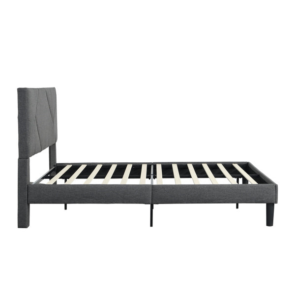 Full Size Upholstered Platform Bed Frame with Headboard; Strong Wood Slat Support; Mattress Foundation; No Box Spring Needed; Easy Assembly; Gray