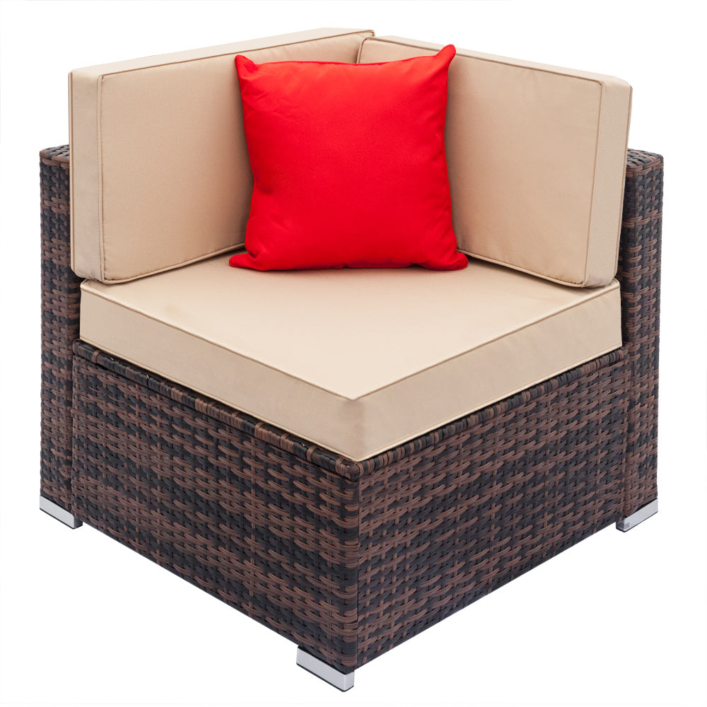 Outdoor Fully Equipped Weaving Ratt Fully Equipped Weaving Rattan Sofa Set with 1pcs Corner Sofas & 4pcs Single Sofas & 1 pcs Coffee Table XH