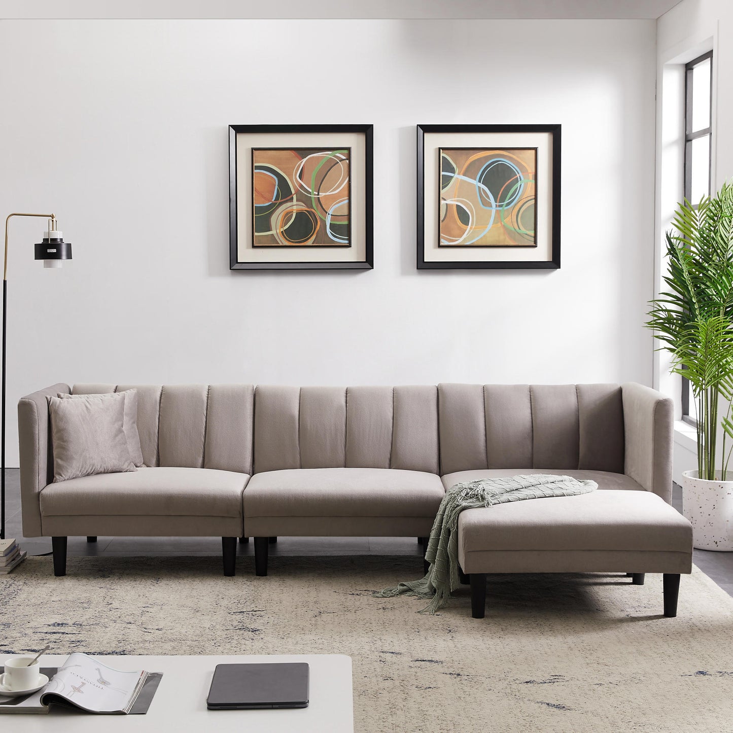 REVERSIBLE SECTIONAL SOFA SLEEPER WITH 2 PILLOWS VELVET
