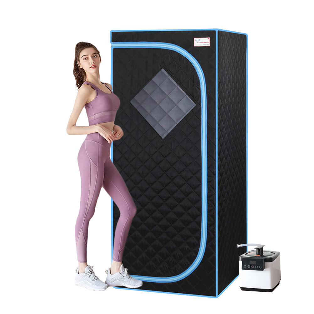 Full Size Portable Black Steam Sauna tent–Personal Home Spa; with Steam Generator; Remote Control; Foldable Chair; Timer and PVC Pipe Connector Easy to Install.Fast heating
