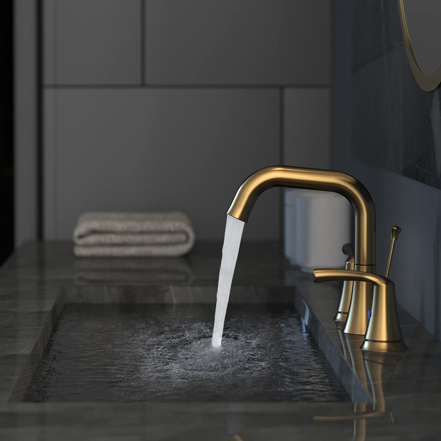Bathroom Sink Faucet 2-Handle 3-Hole; Brushed Gold Widespread 8 Inch Bathroom Faucet