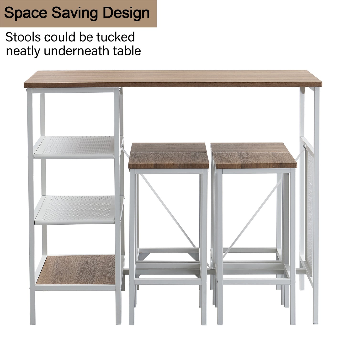 5 Piece Counter Height Dining Table Set, Industrial Style Bar Pub Table with 4 Backless Bar stools for Home, Oak Finish YJ