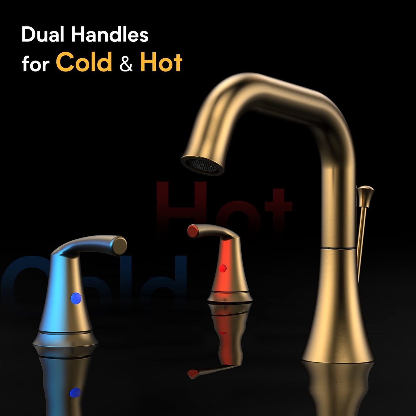 Bathroom Sink Faucet 2-Handle 3-Hole; Brushed Gold Widespread 8 Inch Bathroom Faucet