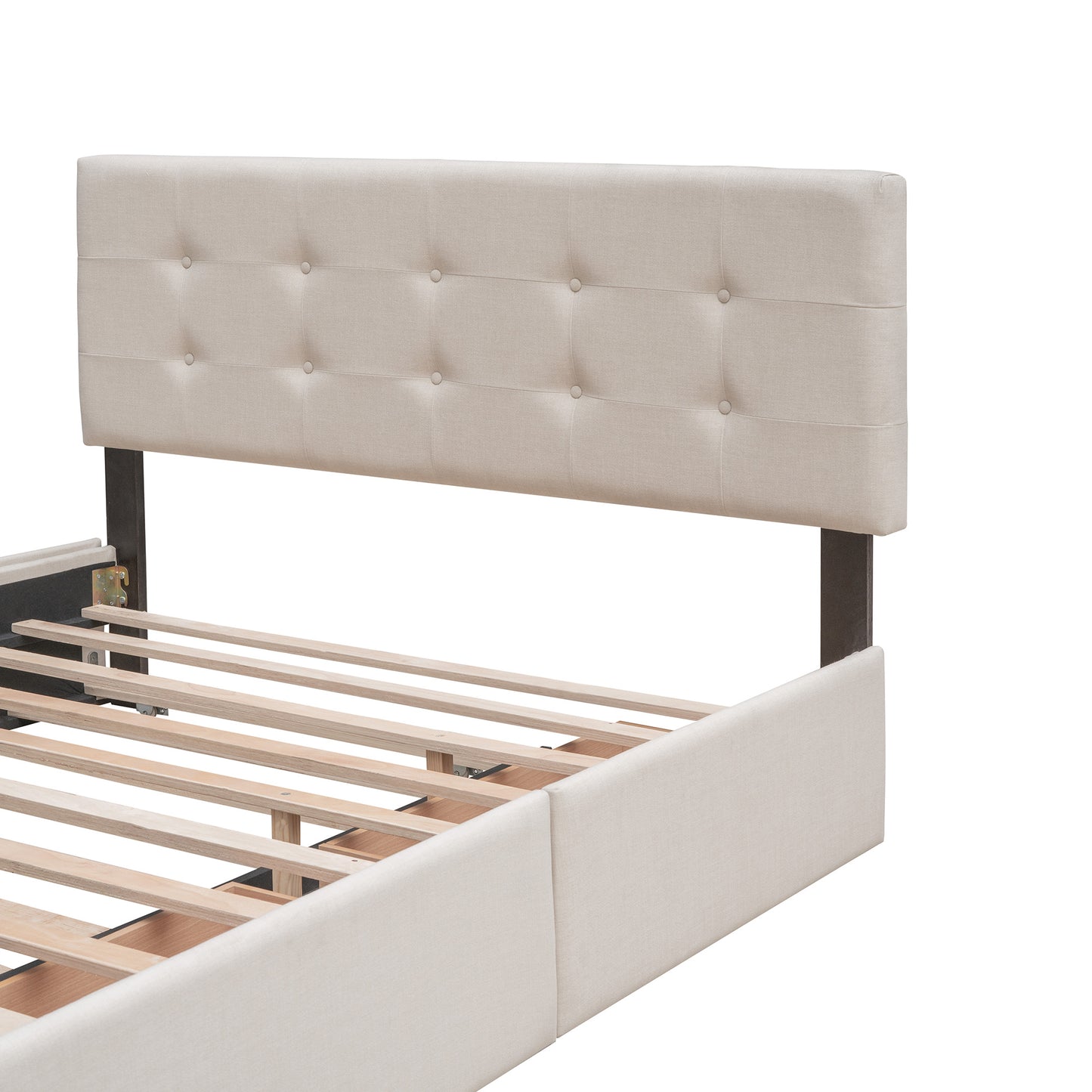 Upholstered Platform Bed with 2 Drawers and 1 Twin XL Trundle; Linen Fabric; Queen Size