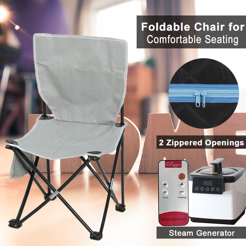 Full Size Portable Black Steam Sauna tent–Personal Home Spa; with Steam Generator; Remote Control; Foldable Chair; Timer and PVC Pipe Connector Easy to Install.Fast heating