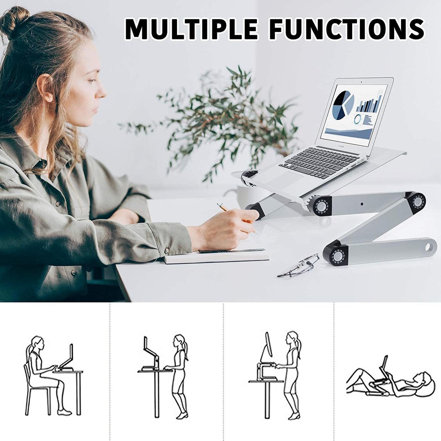 Adjustable Laptop Desk, RAINBEAN Laptop Stand for Bed Portable Lap Desk Foldable Table Workstation Notebook Riser with Mouse Pad, Ergonomic Computer Tray Reading Holder Bed Tray Standing Desk