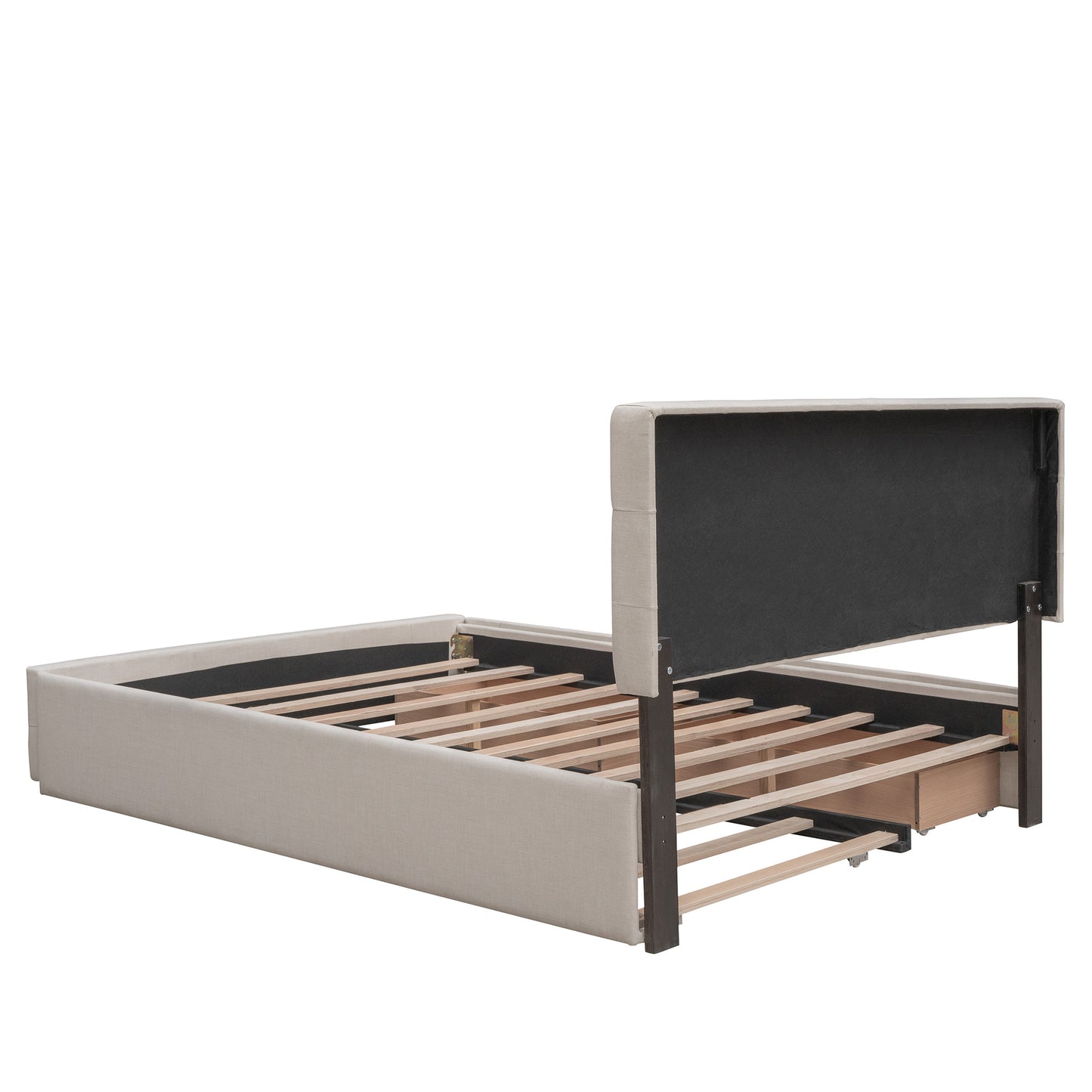 Upholstered Platform Bed with 2 Drawers and 1 Twin XL Trundle; Linen Fabric; Queen Size