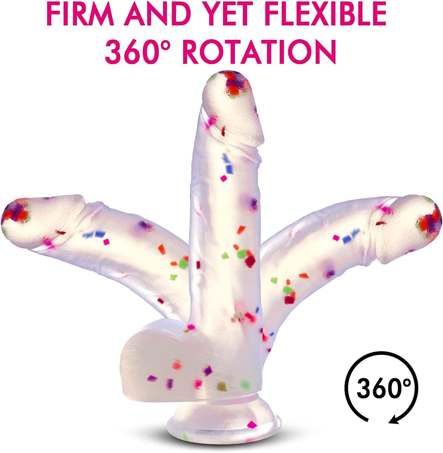 Realistic Dildo with Powerful Suction Cup; Confetti Silicone Crystal Clear G-Spot Vaginal Lifelike Dildo; Waterproof & Skin-Friendly Material Adult Sex Toys for Masturbation Play