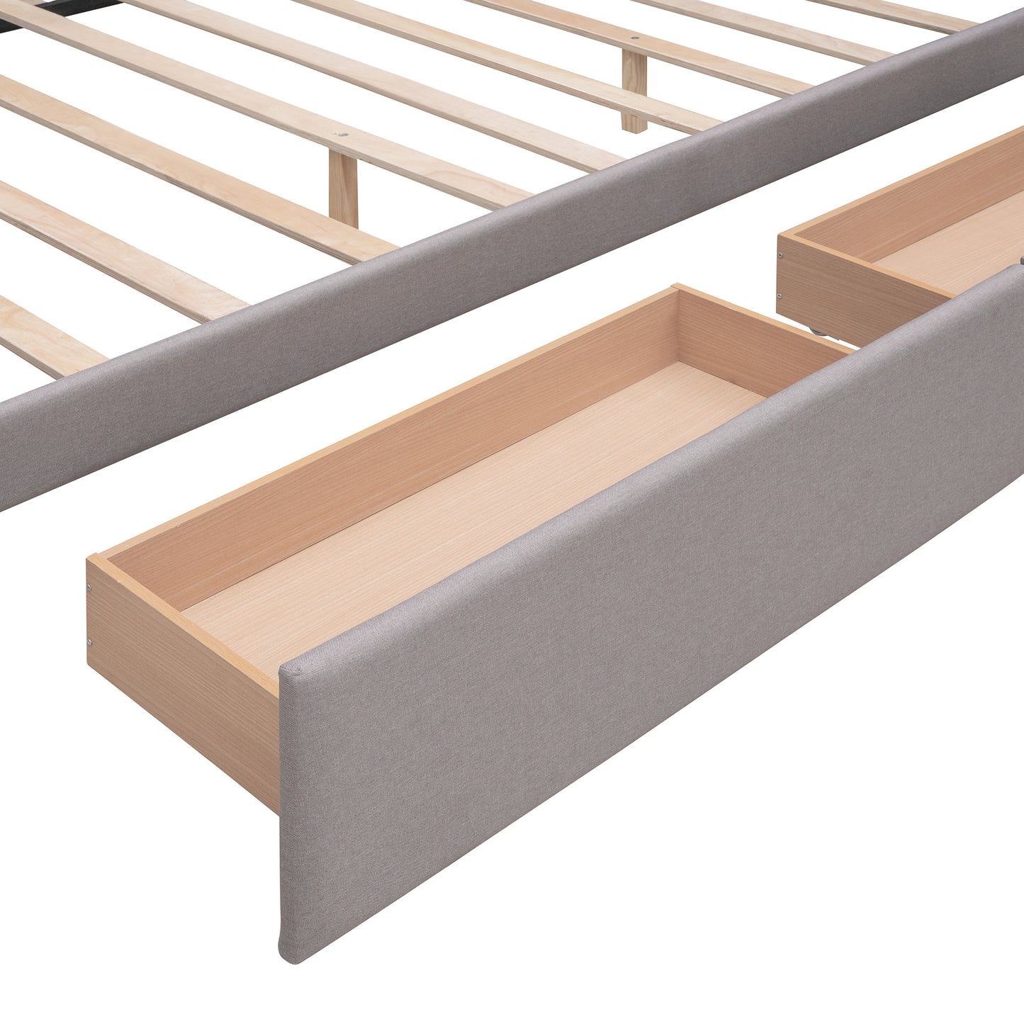 Upholstered Platform Bed with 2 Drawers and 1 Twin XL Trundle; Linen Fabric; Queen Size