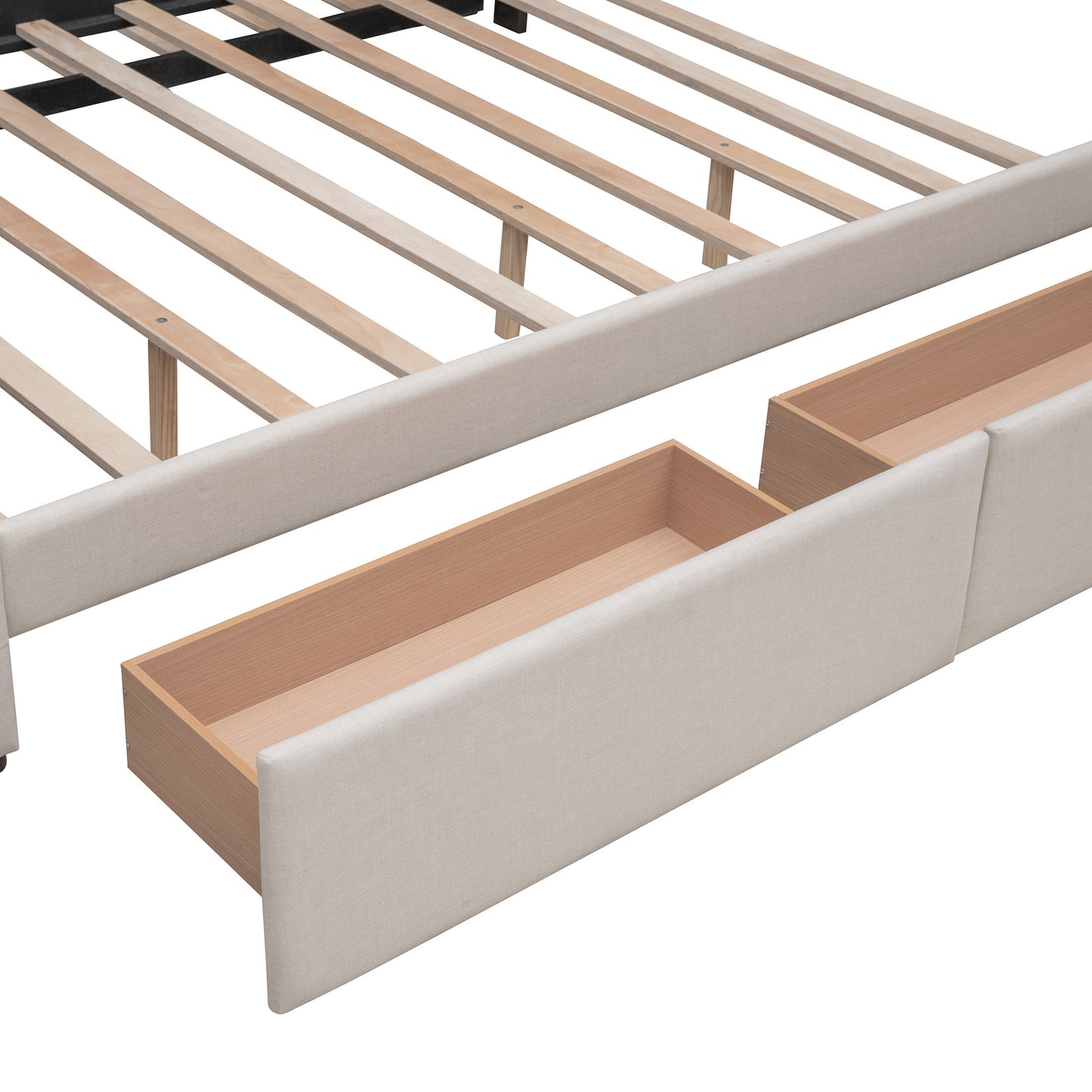 Upholstered Platform Bed with 2 Drawers and 1 Twin XL Trundle; Linen Fabric; Queen Size