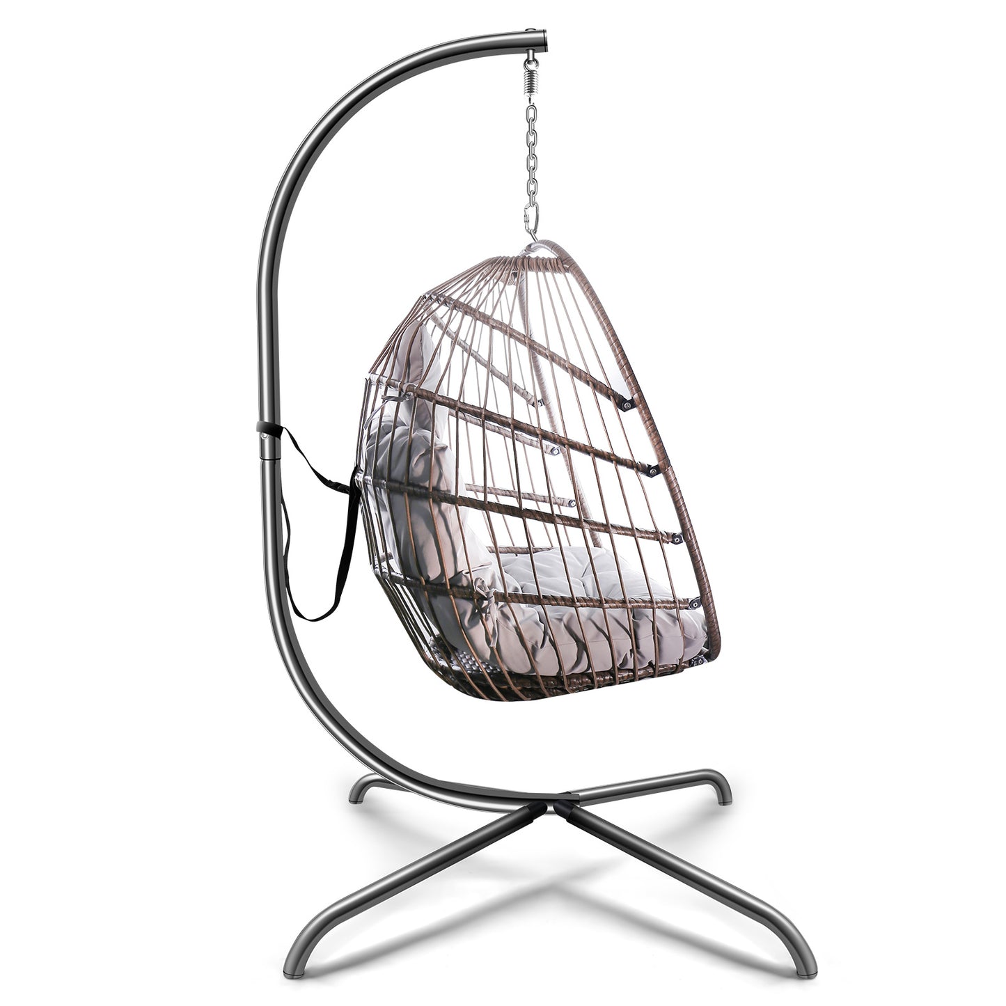 Swing Egg Chair with Stand Indoor Outdoor Wicker Rattan Patio Basket Hanging Chair with C Type bracket , with cushion and pillow Banned from selling on Amazon.(Black New arrivals within 10 days)