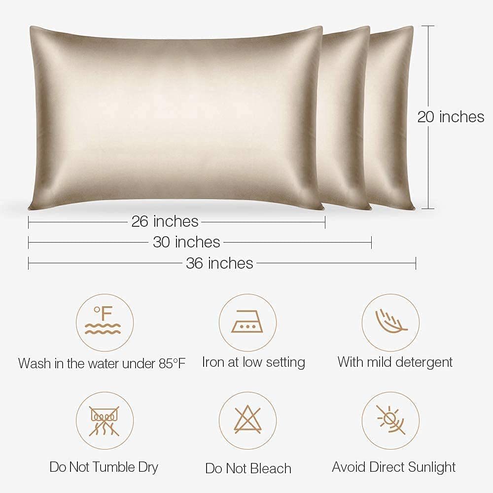 Silk Pillowcase for Hair and Skin; 22 Momme 100% 6A Soft Silk Pillow Case with Hidden Zipper; 600 Thread Count; Dual Sided Silk Fabrics/Wood Pulp Fiber; 1 Pack (Standard Size 20"x26"