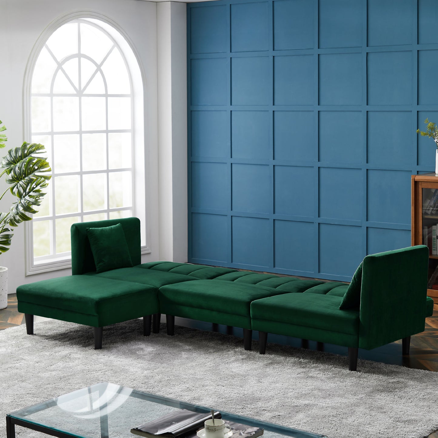 REVERSIBLE SECTIONAL SOFA SLEEPER WITH 2 PILLOWS VELVET