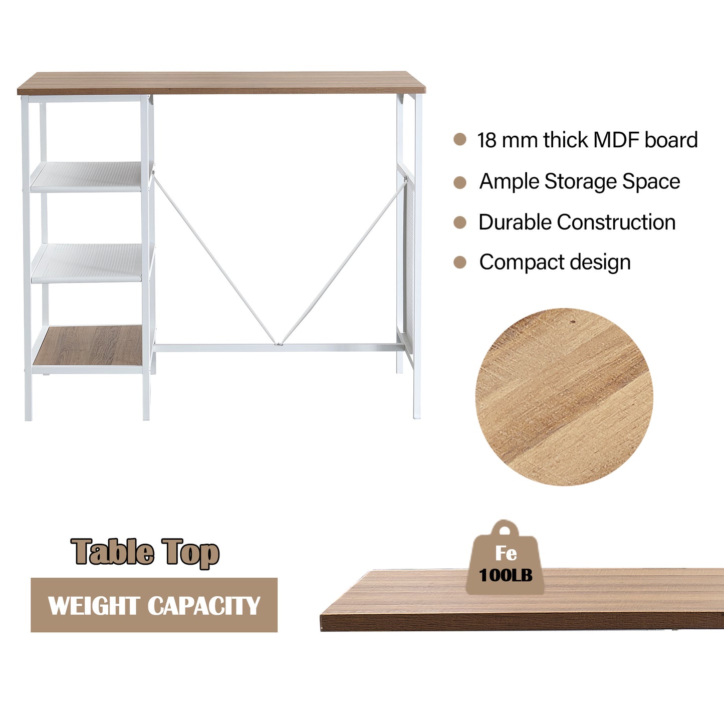 5 Piece Counter Height Dining Table Set, Industrial Style Bar Pub Table with 4 Backless Bar stools for Home, Oak Finish YJ