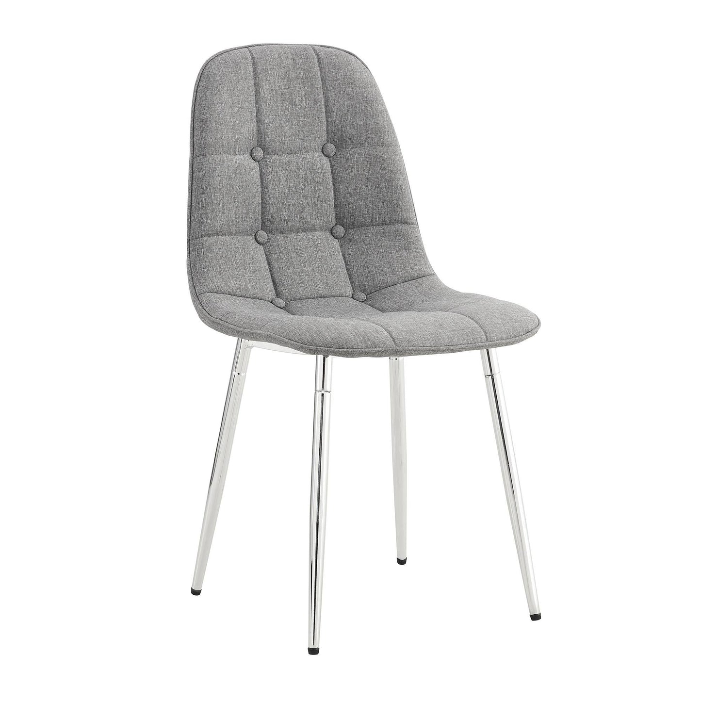 Dining Chairs Set of 4; Modern Mid-Century Style Dining Kitchen Room Upholstered Side Chairs; Soft Tufted Linen Fabric with Inset Buttons; Chrome Metal Legs; for Kitchen Lounge Farmhouse; Light Gray