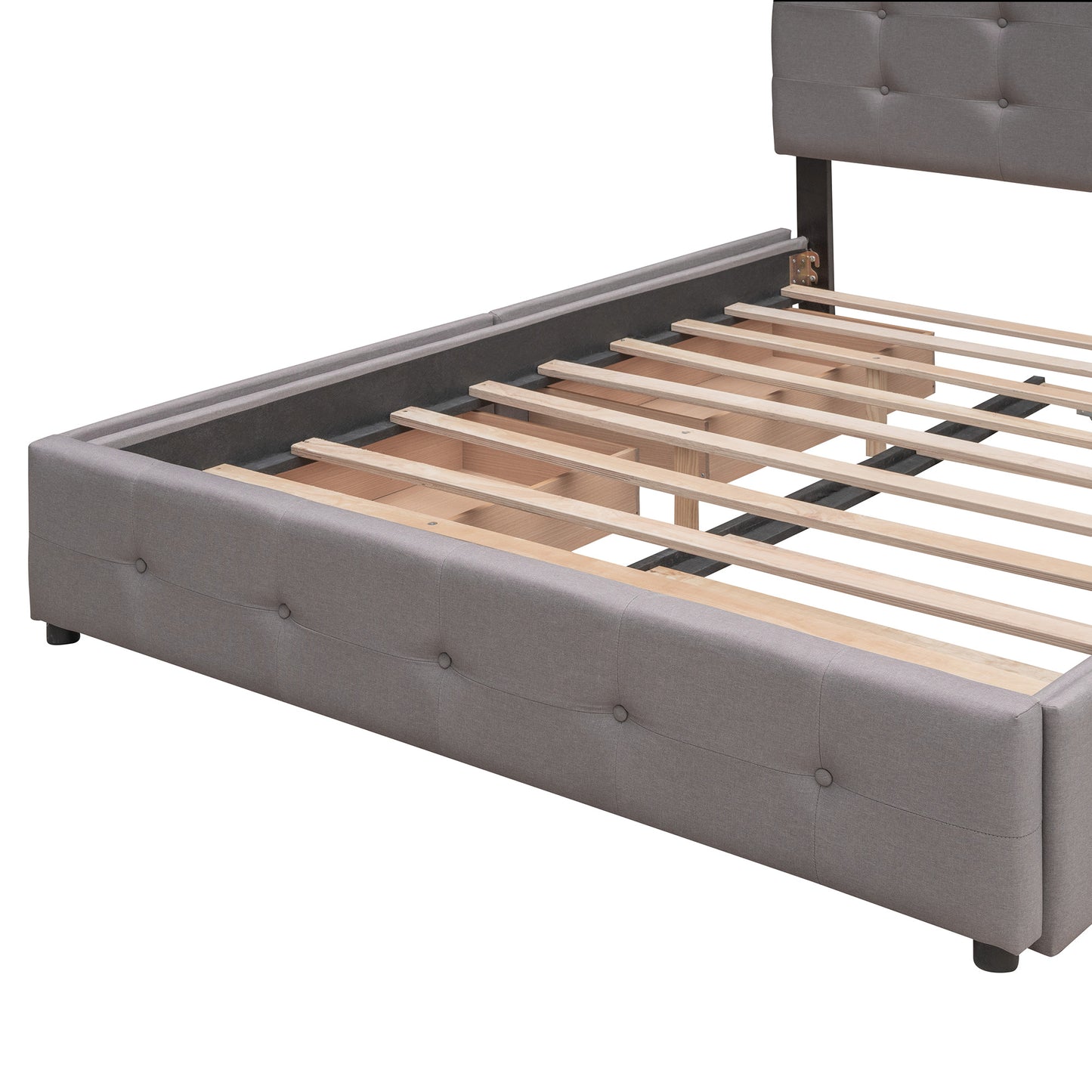 Upholstered Platform Bed with 2 Drawers and 1 Twin XL Trundle; Linen Fabric; Queen Size