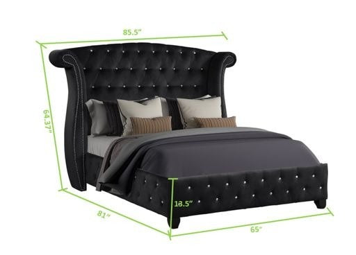 Sophia Upholstery Queen Size Bed Made With Wood in Black Color