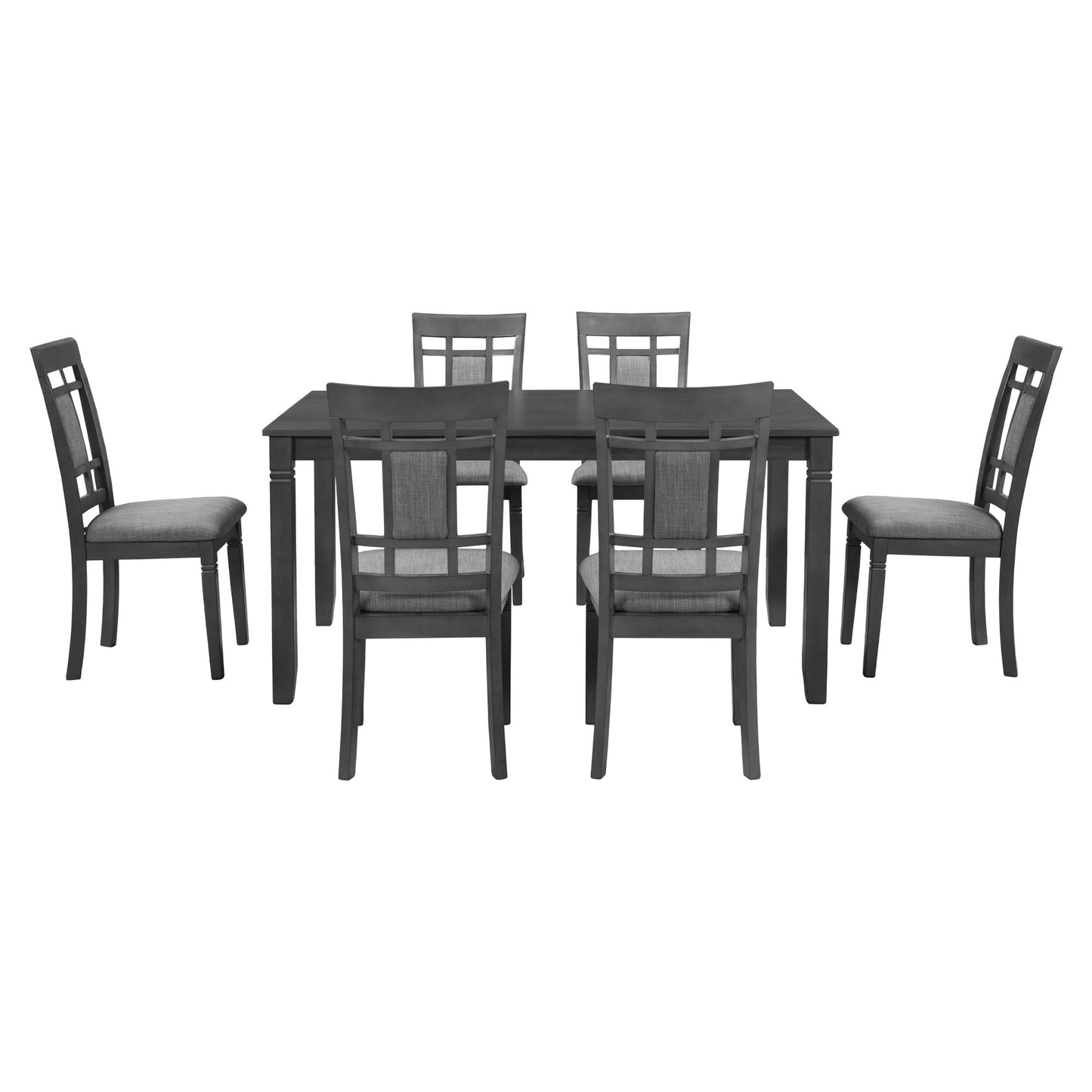 7-Piece Farmhouse Rustic Wooden Dining Table Set Kitchen Furniture Set with 6 Padded Dining Chairs