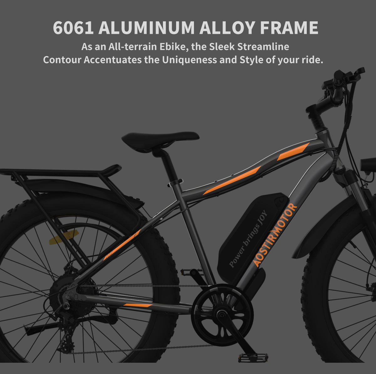 AOSTIRMOTOR S07-B 26" 750W Electric Bike Fat Tire P7 48V 13AH Removable Lithium Battery for Adults with Detachable Rear Rack Fender(Black)