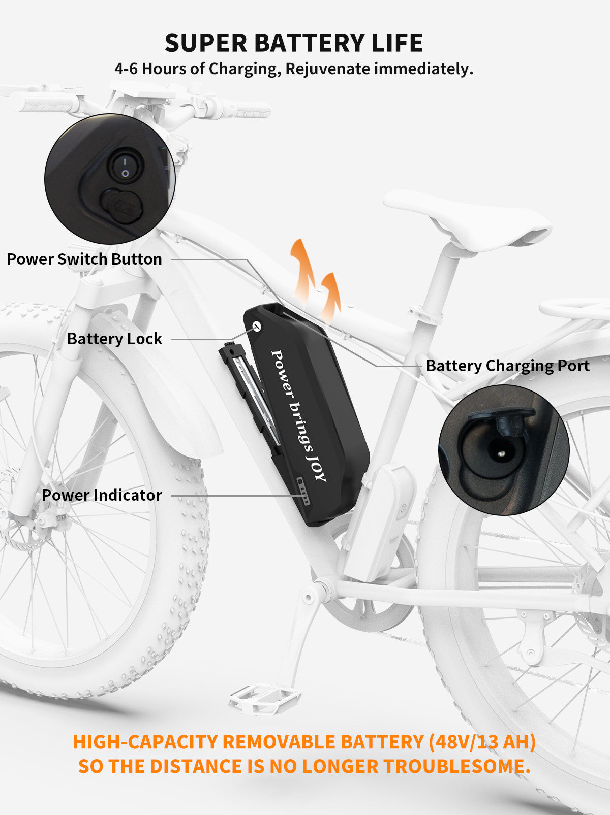 AOSTIRMOTOR S07-B 26" 750W Electric Bike Fat Tire P7 48V 13AH Removable Lithium Battery for Adults with Detachable Rear Rack Fender(Black)