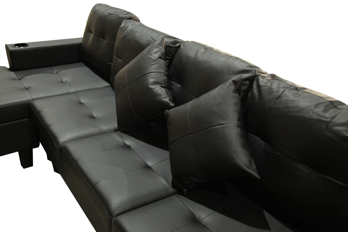 Sectional Sofa Set for Living Room with L Shape Chaise Lounge ,cup holder and Left or Right Hand Chaise Modern 4 Seat (BLACK)