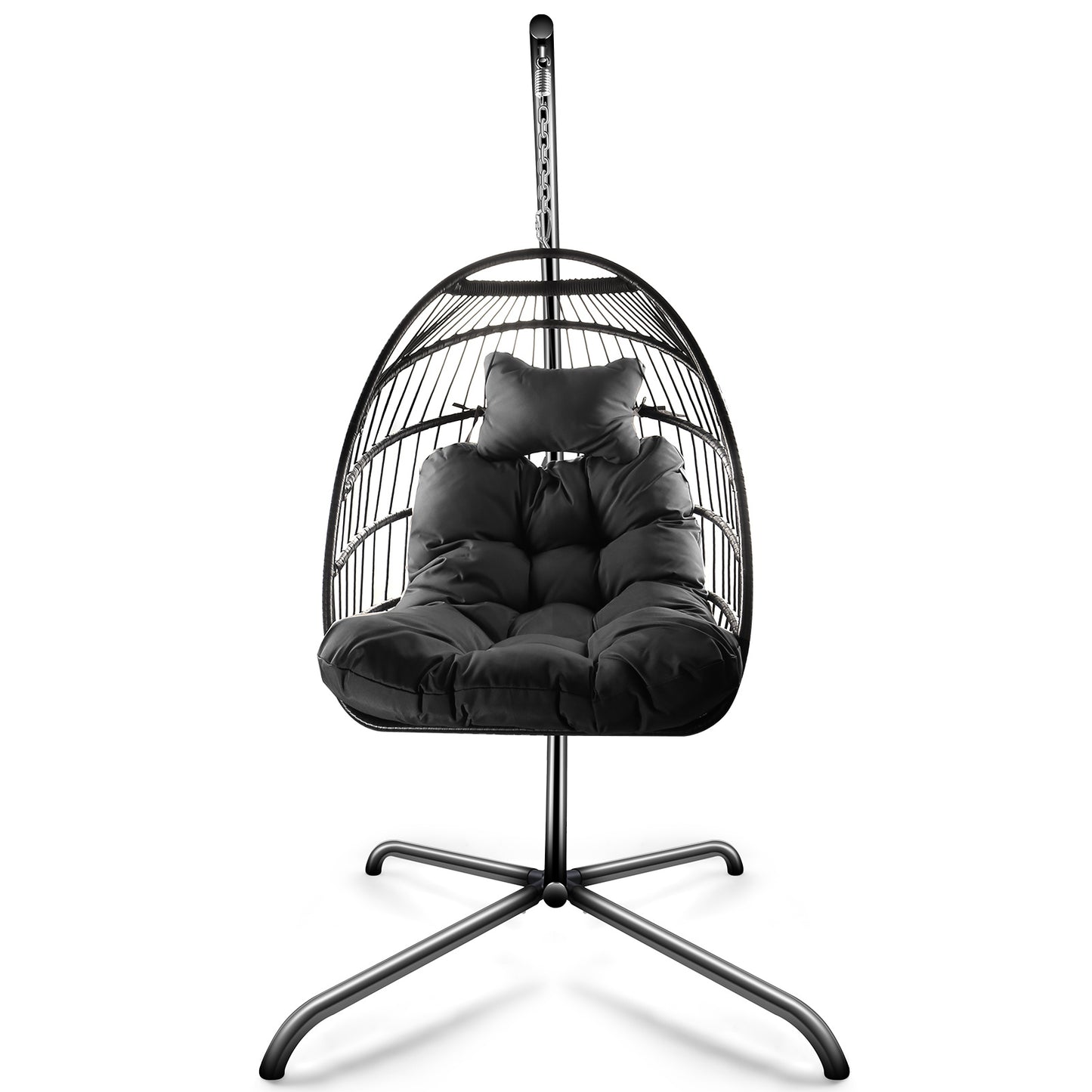Swing Egg Chair with Stand Indoor Outdoor Wicker Rattan Patio Basket Hanging Chair with C Type bracket , with cushion and pillow Banned from selling on Amazon.(Black New arrivals within 10 days)