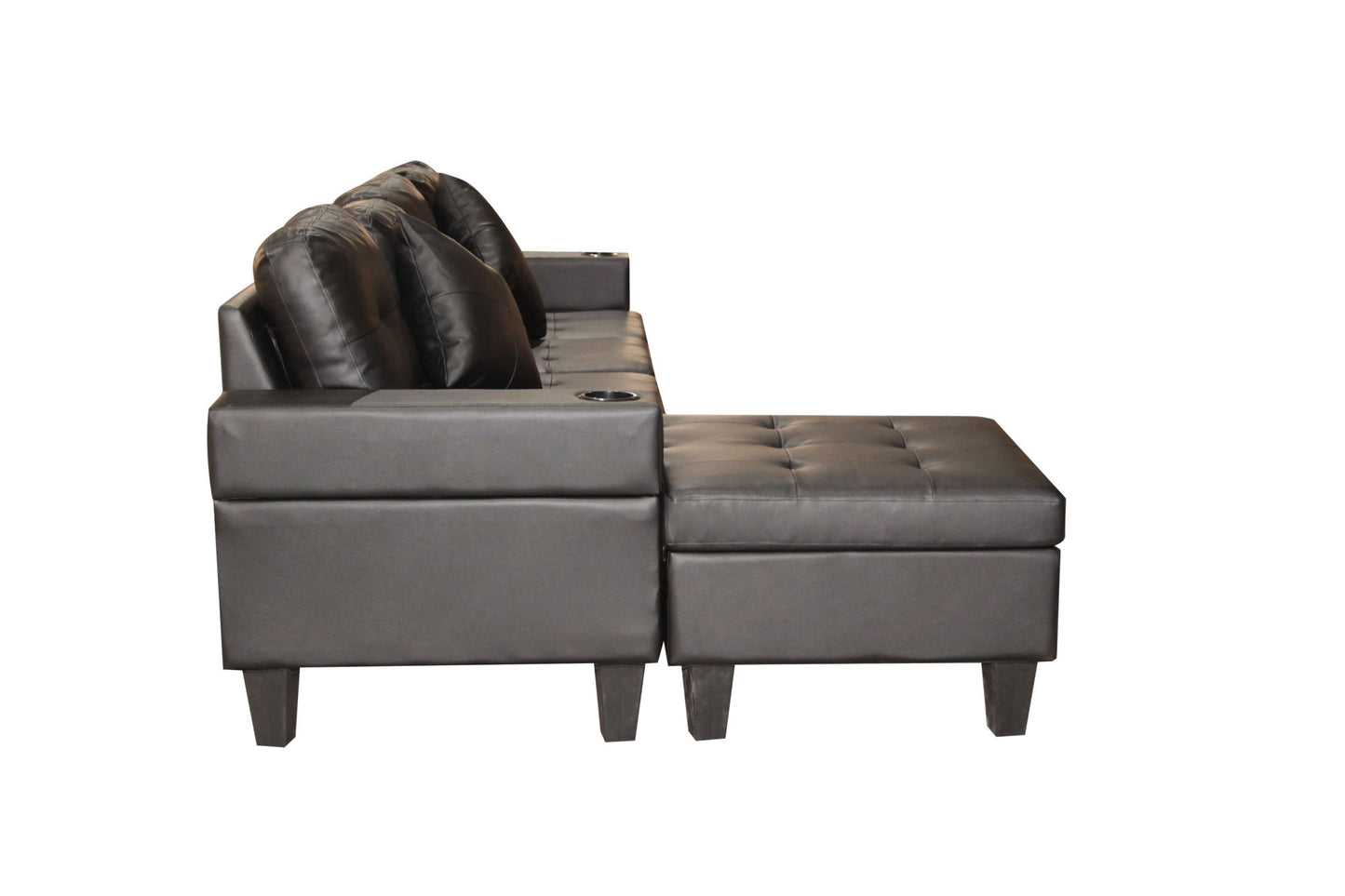 Sectional Sofa Set for Living Room with L Shape Chaise Lounge ,cup holder and Left or Right Hand Chaise Modern 4 Seat (BLACK)