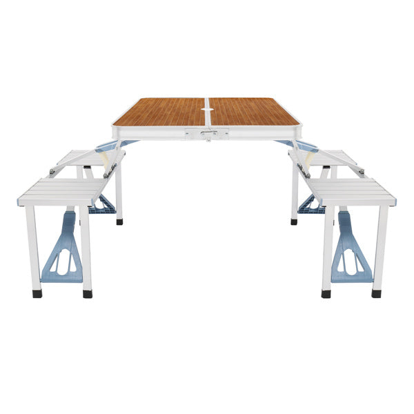 136*85.5*67cm 50kg Aluminum Alloy Table And Chair One Piece Camping One Piece Table And Chair Wood Grain Color