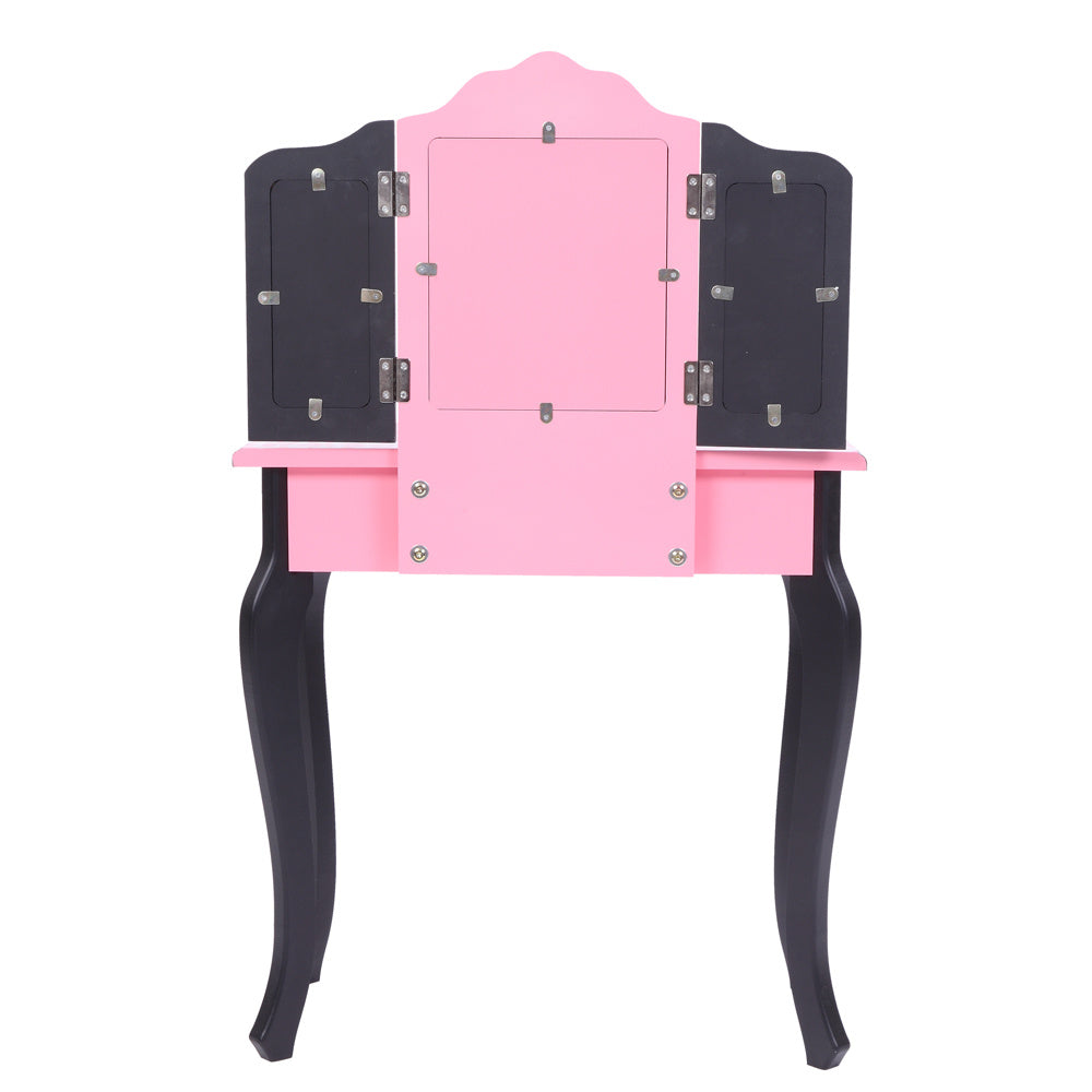 FCH Three-Fold Mirror Single Drawer Arc Feet Children Dresser Pink Leopard Print, This is A Very Fashion, Modern and Simple Dressing Table RT