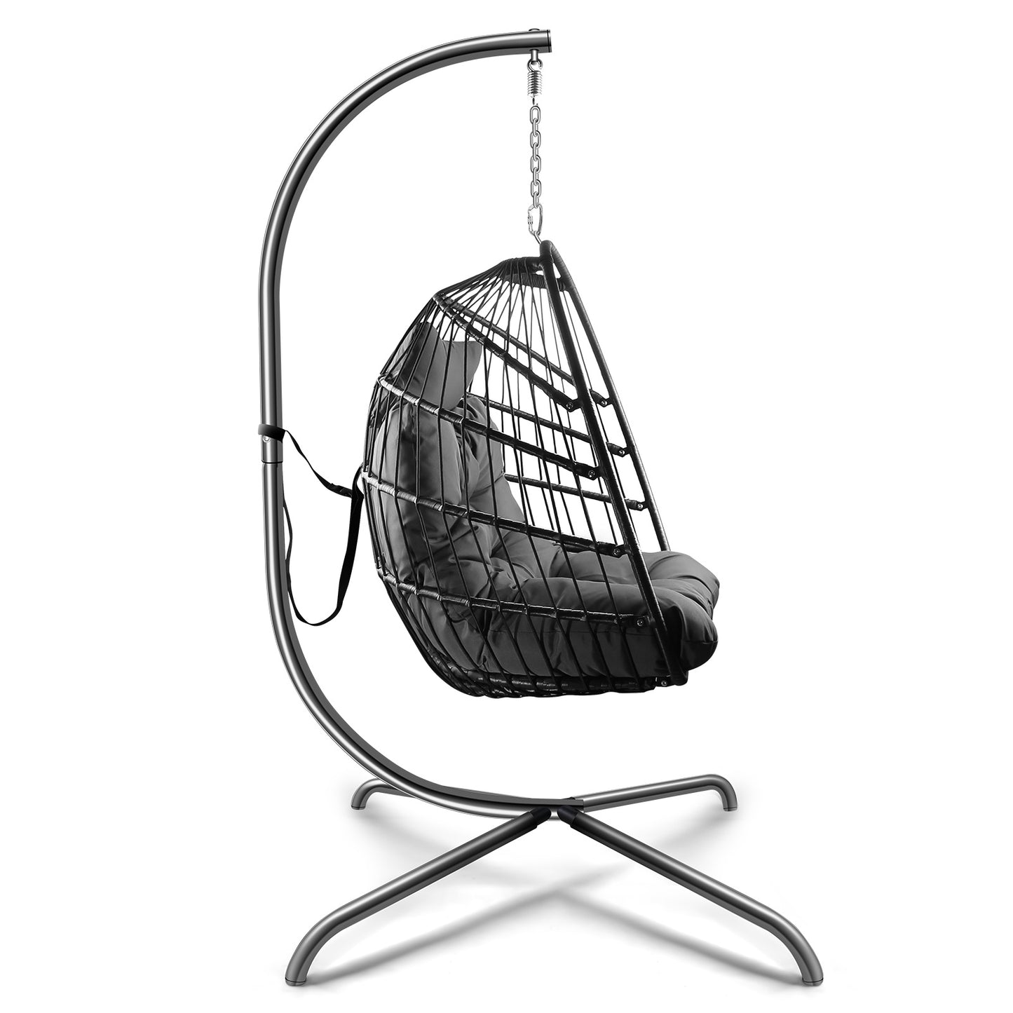 Swing Egg Chair with Stand Indoor Outdoor Wicker Rattan Patio Basket Hanging Chair with C Type bracket , with cushion and pillow Banned from selling on Amazon.(Black New arrivals within 10 days)