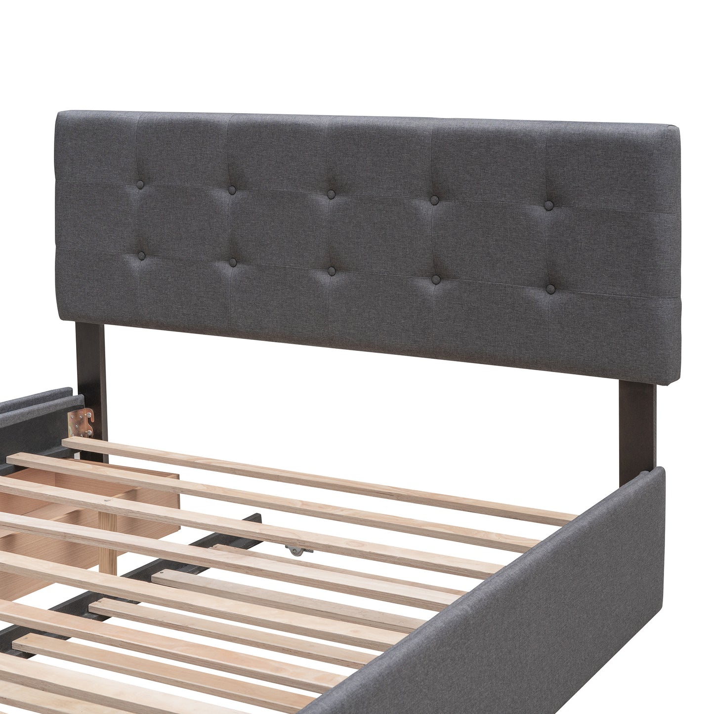 Upholstered Platform Bed with 2 Drawers and 1 Twin XL Trundle; Linen Fabric; Queen Size
