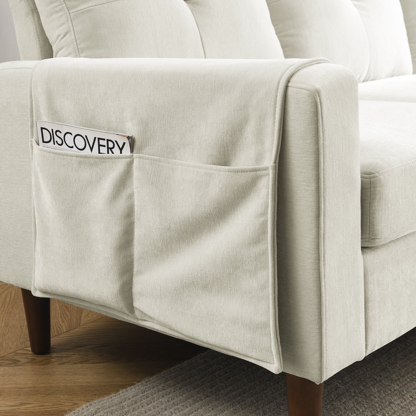 80' Convertible Sectional Sofa Couch; 3 Seats L-shape Sofa with Removable Cushions and Pocket; Rubber Wood Legs
