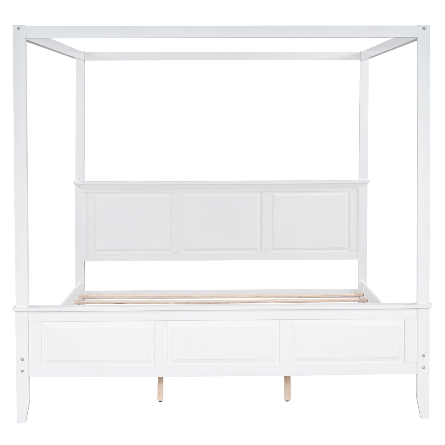 King Size Canopy Platform Bed with Headboard and Footboard; With Slat Support Leg; White