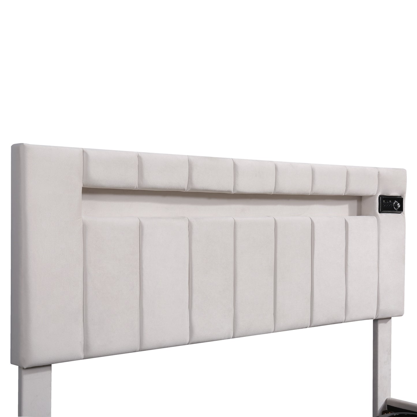 Upholstered Bed Full Size with LED light; Bluetooth Player and USB Charging; Hydraulic Storage Bed in Velvet Fabric