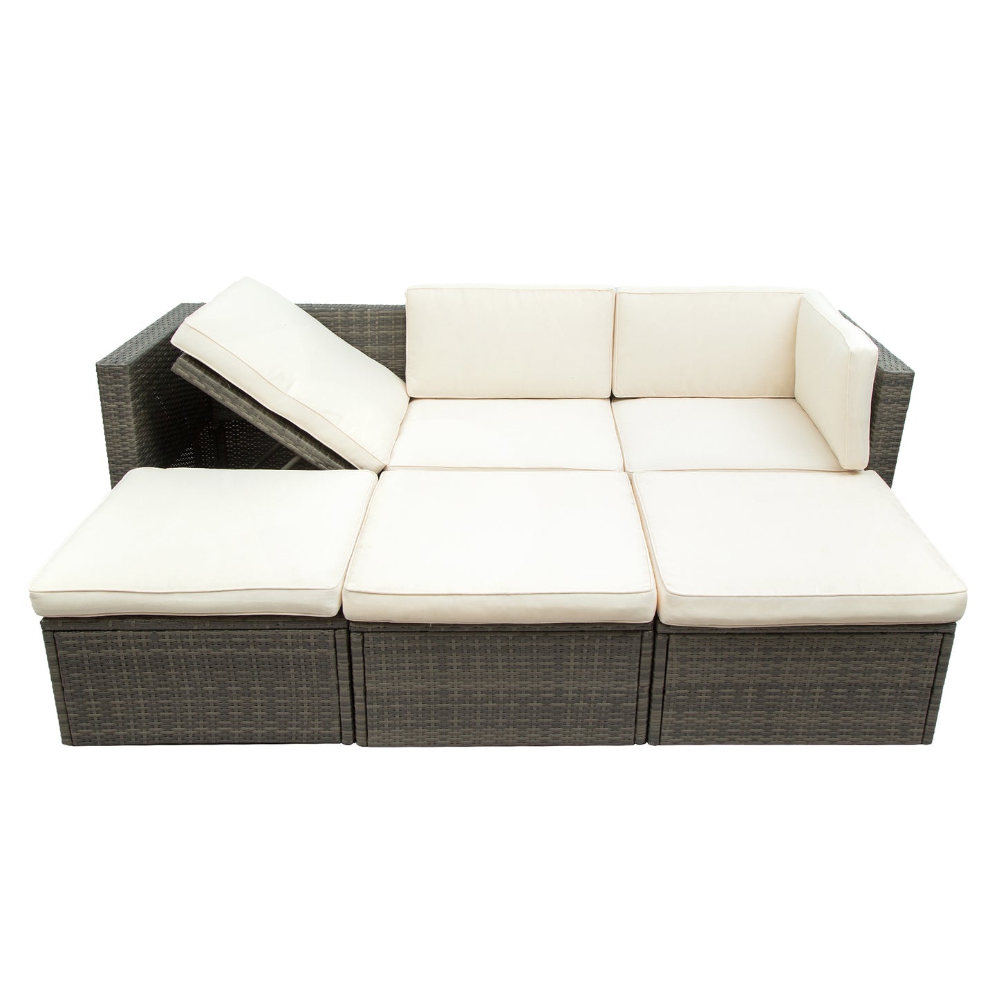 Patio Furniture Sets; 5-Piece Patio Wicker Sofa with Adustable Backrest; Cushions; Ottomans and Lift Top Coffee Table