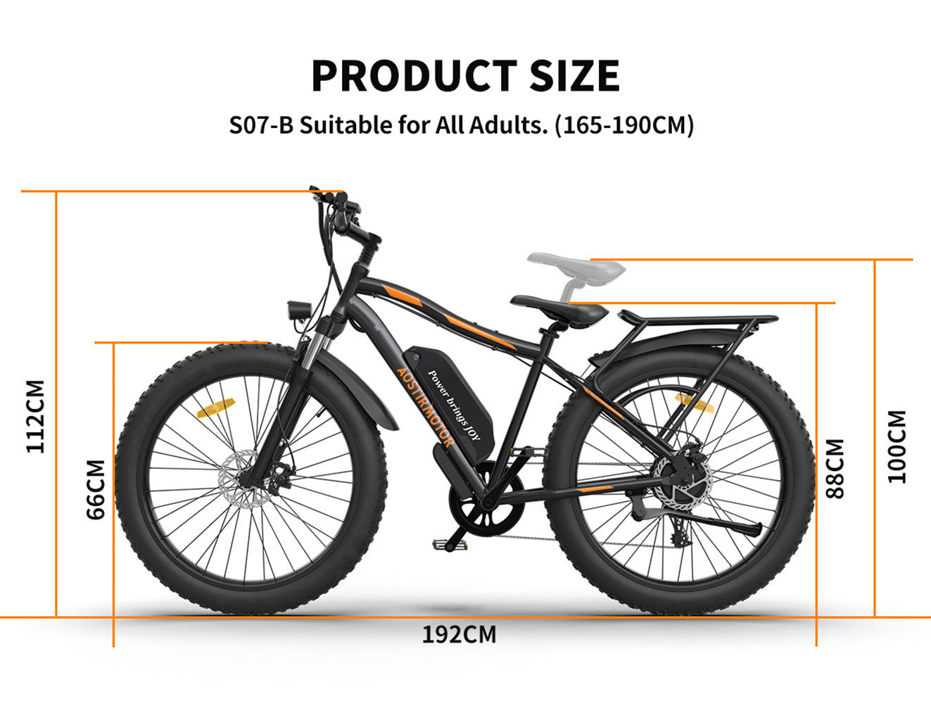 AOSTIRMOTOR S07-B 26" 750W Electric Bike Fat Tire P7 48V 13AH Removable Lithium Battery for Adults with Detachable Rear Rack Fender(Black)