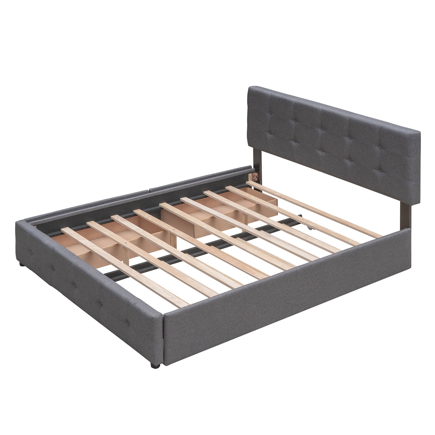 Upholstered Platform Bed with 2 Drawers and 1 Twin XL Trundle; Linen Fabric; Queen Size