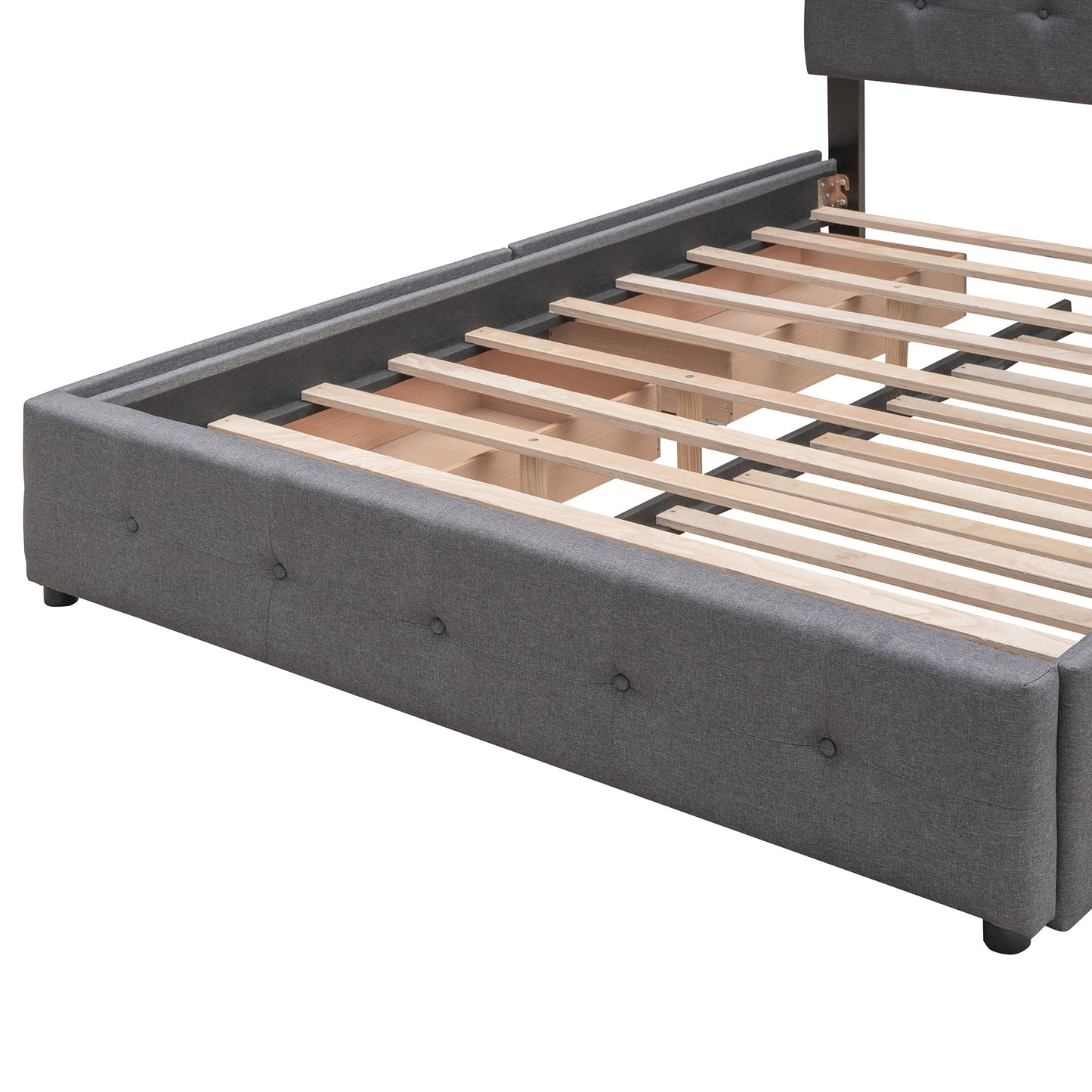 Upholstered Platform Bed with 2 Drawers and 1 Twin XL Trundle; Linen Fabric; Queen Size