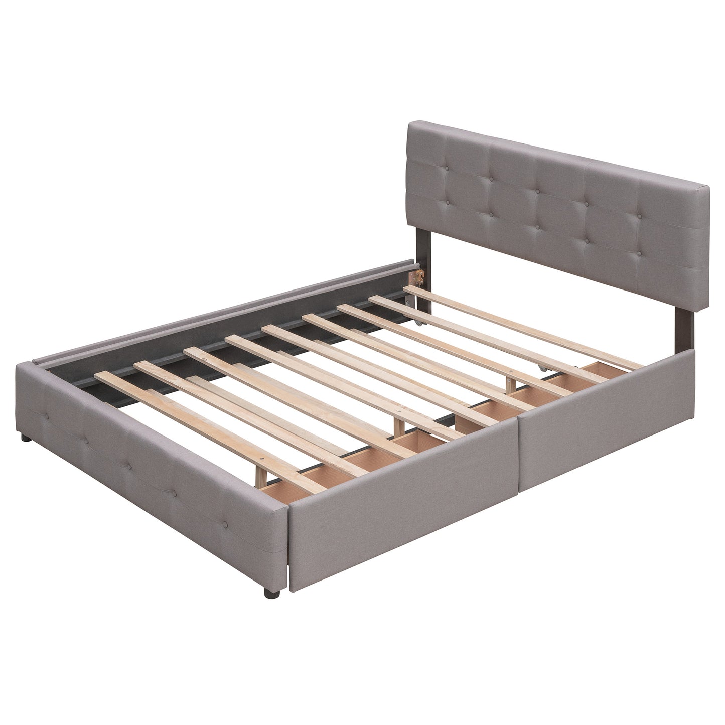Upholstered Platform Bed with 2 Drawers and 1 Twin XL Trundle; Linen Fabric; Queen Size