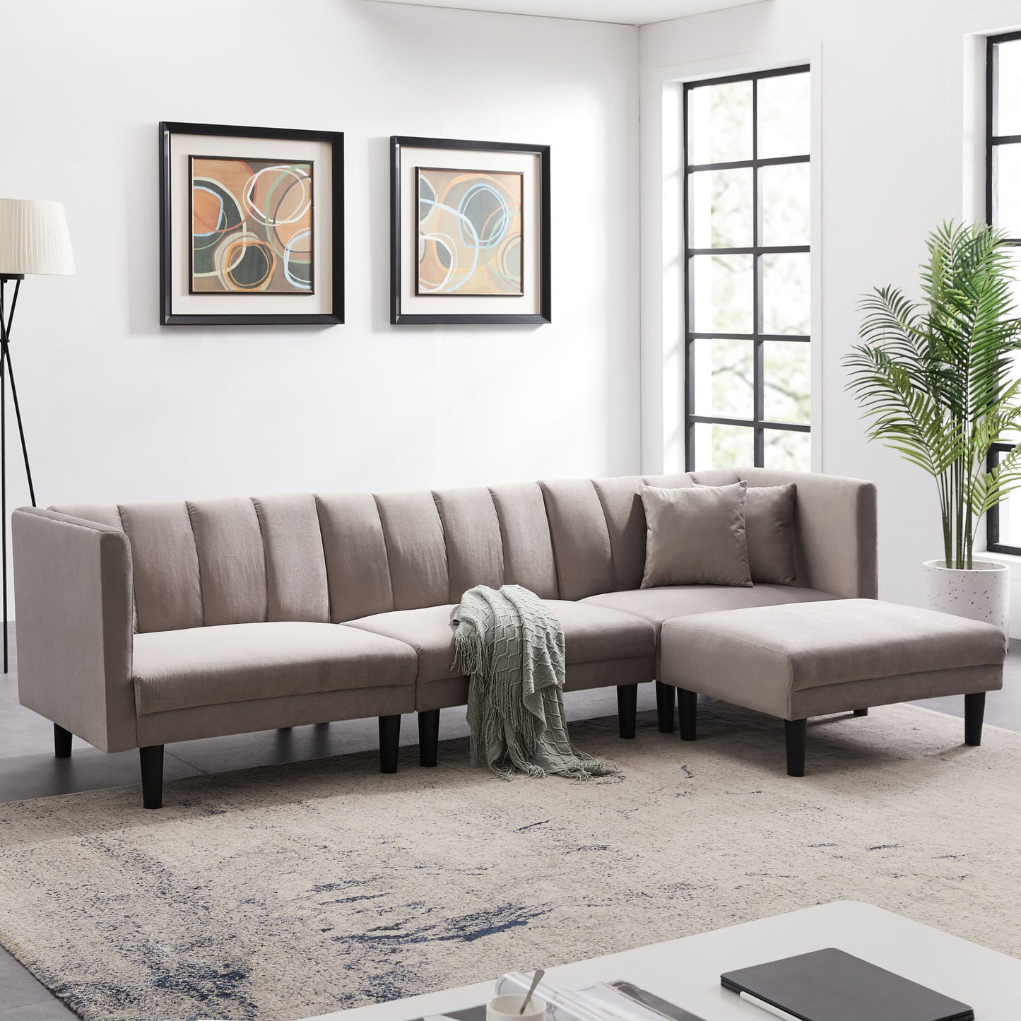 REVERSIBLE SECTIONAL SOFA SLEEPER WITH 2 PILLOWS VELVET