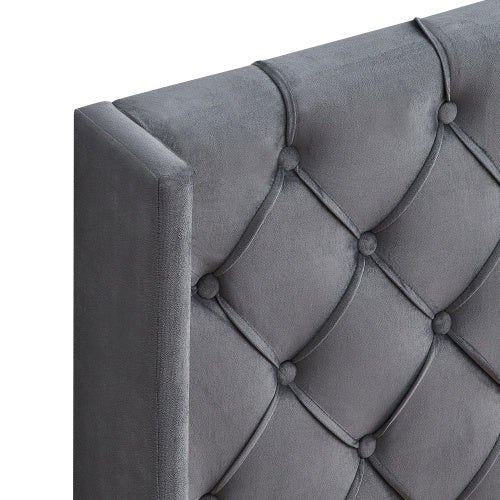 Linen Button Tufted-Upholstered Bed with Curve Design - Strong Wood Slat Support - Easy Assembly - Gray, Queen AL