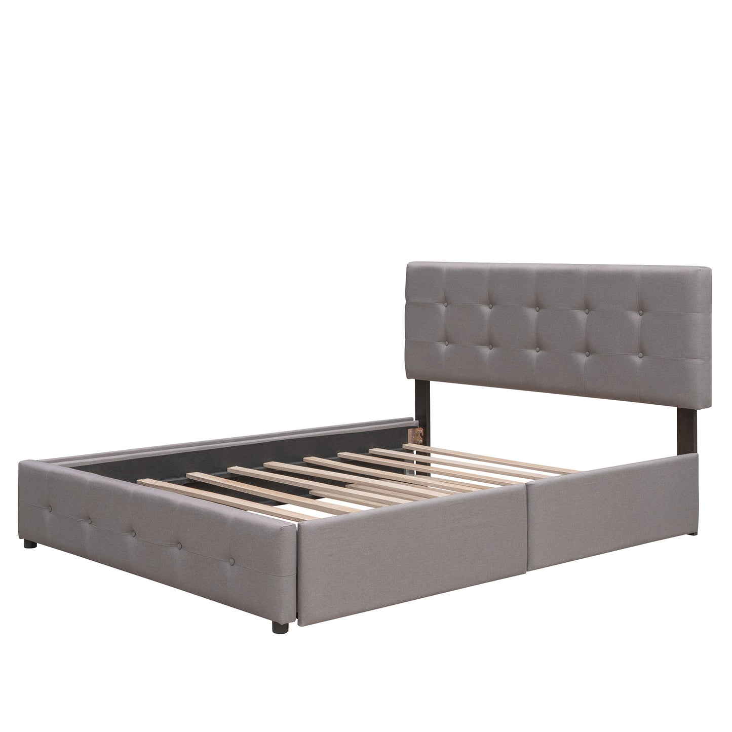 Upholstered Platform Bed with 2 Drawers and 1 Twin XL Trundle; Linen Fabric; Queen Size
