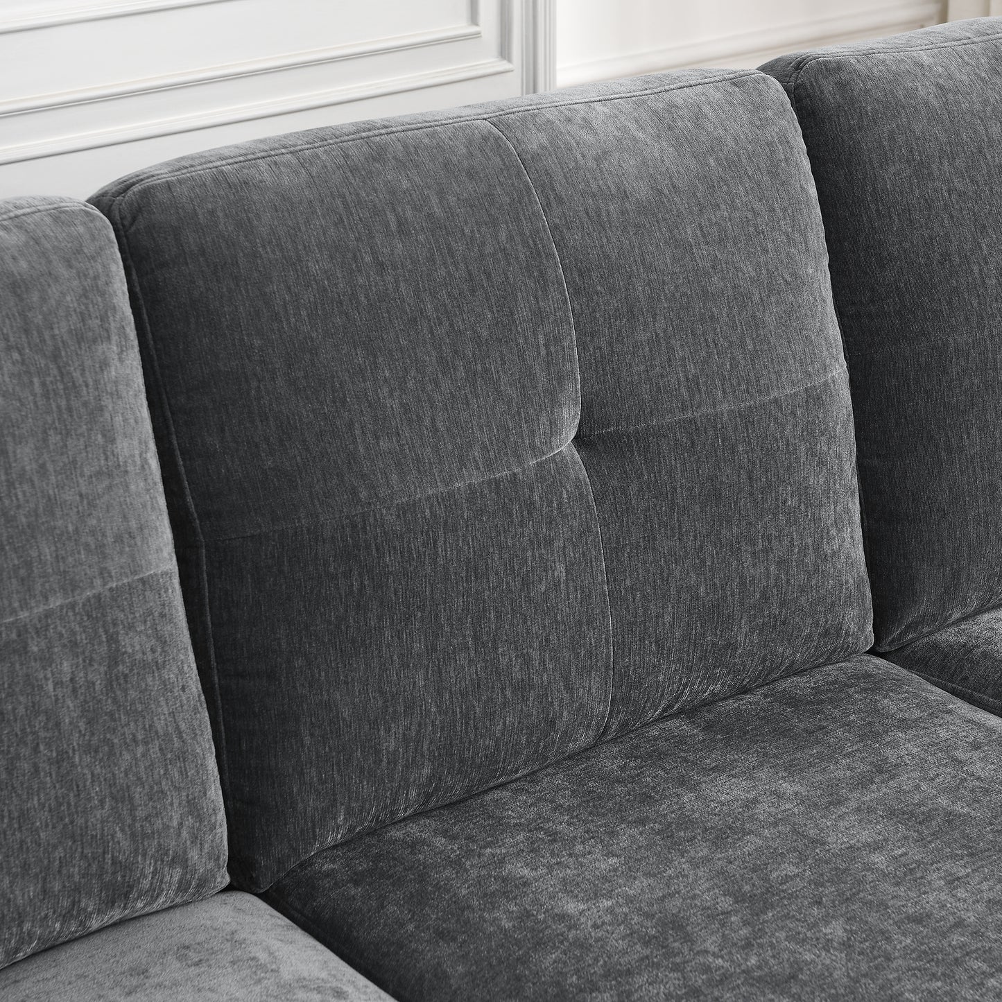 80' Convertible Sectional Sofa Couch; 3 Seats L-shape Sofa with Removable Cushions and Pocket; Rubber Wood Legs